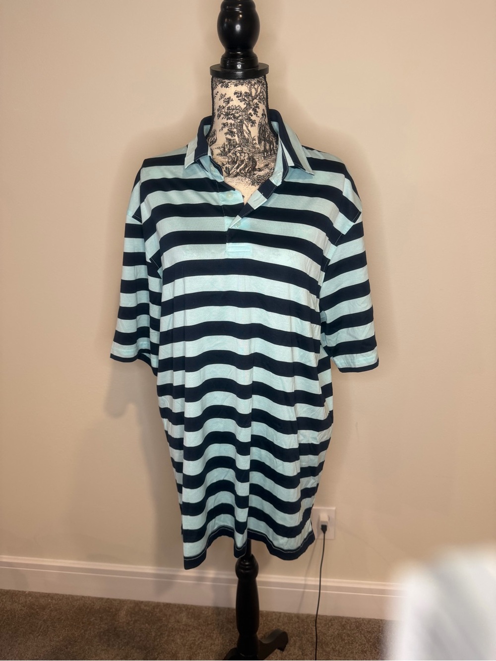 Byron Nelson Blue Striped Polo Shirt Size Large